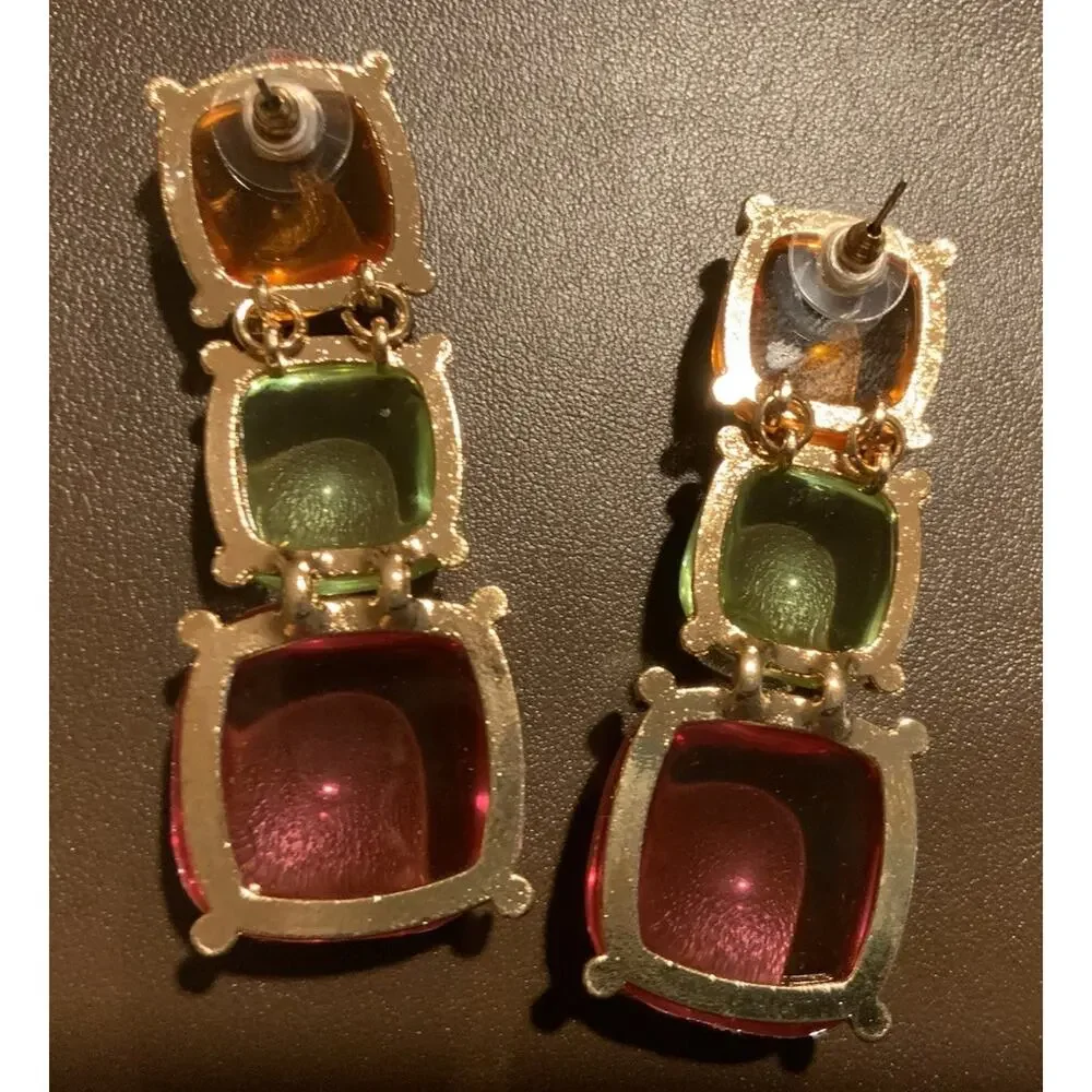 Zara Clear Earrings Lucite Candy Boho Cabochon Gold Jelly Gripoix Geometric Boho